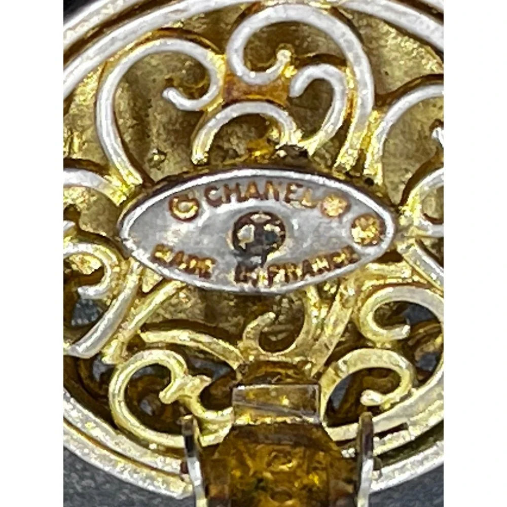 Chanel by Rubecanel of Paris Logo Clip On Goldtone Murano Glass Earrings